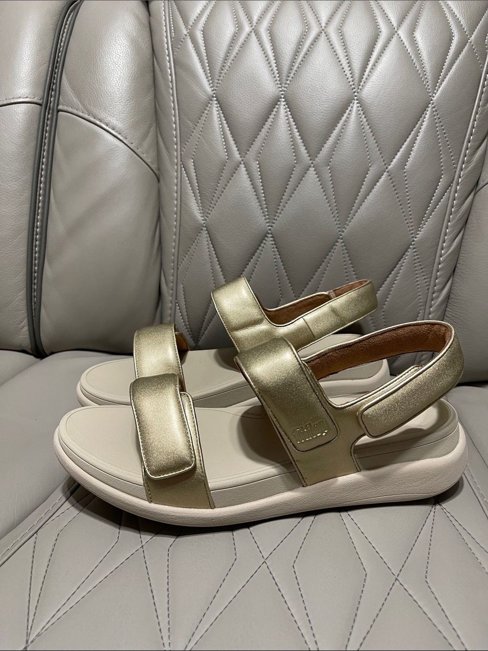 FitFlop F-Mode Go Metallic Gold Adjustable Flatform Sandals - Picture 3 of 10